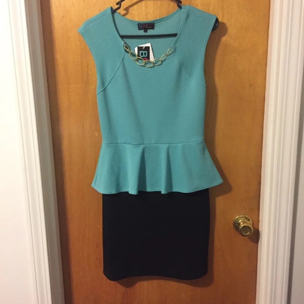 Teal/Black Peplum style dress juniors L-NWT